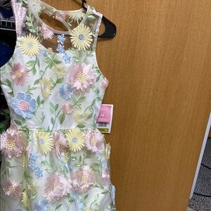 Rare Editions Floral Embroidered Kids Dress - Multicolor
